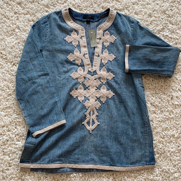 NWT J Crew Soutache-Embroidered Chambray Shirt - Picture 2 of 4